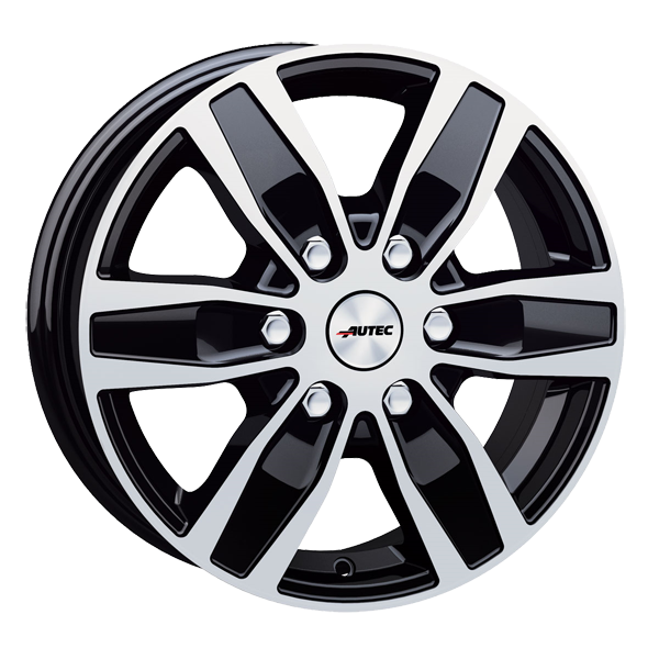 Quantro Rad in Schwarz poliert mit 6-Loch Anbindung, leicht nach rechts gedreht